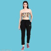 Trendy cotton blend printed women's trackpants for casual wear, featuring a net pattern and great stitching. Available in sizes S-XXL, made in India